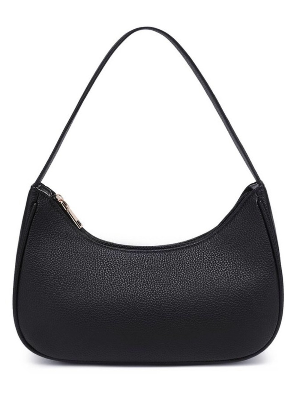Black Pebbled Leather Shoulder Bag | Minimalist Hobo Bag | Gold Hardware